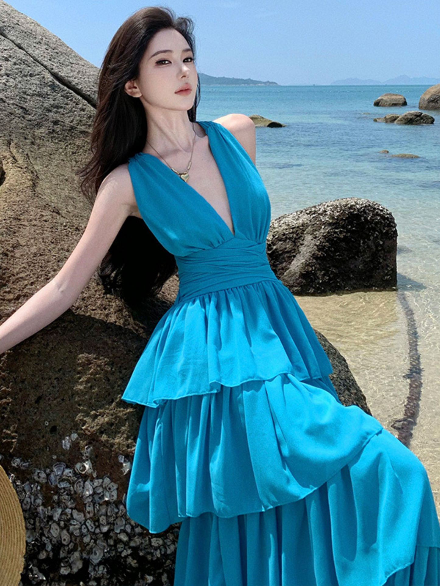 Vestido Maxi Azul De Playa Eunice