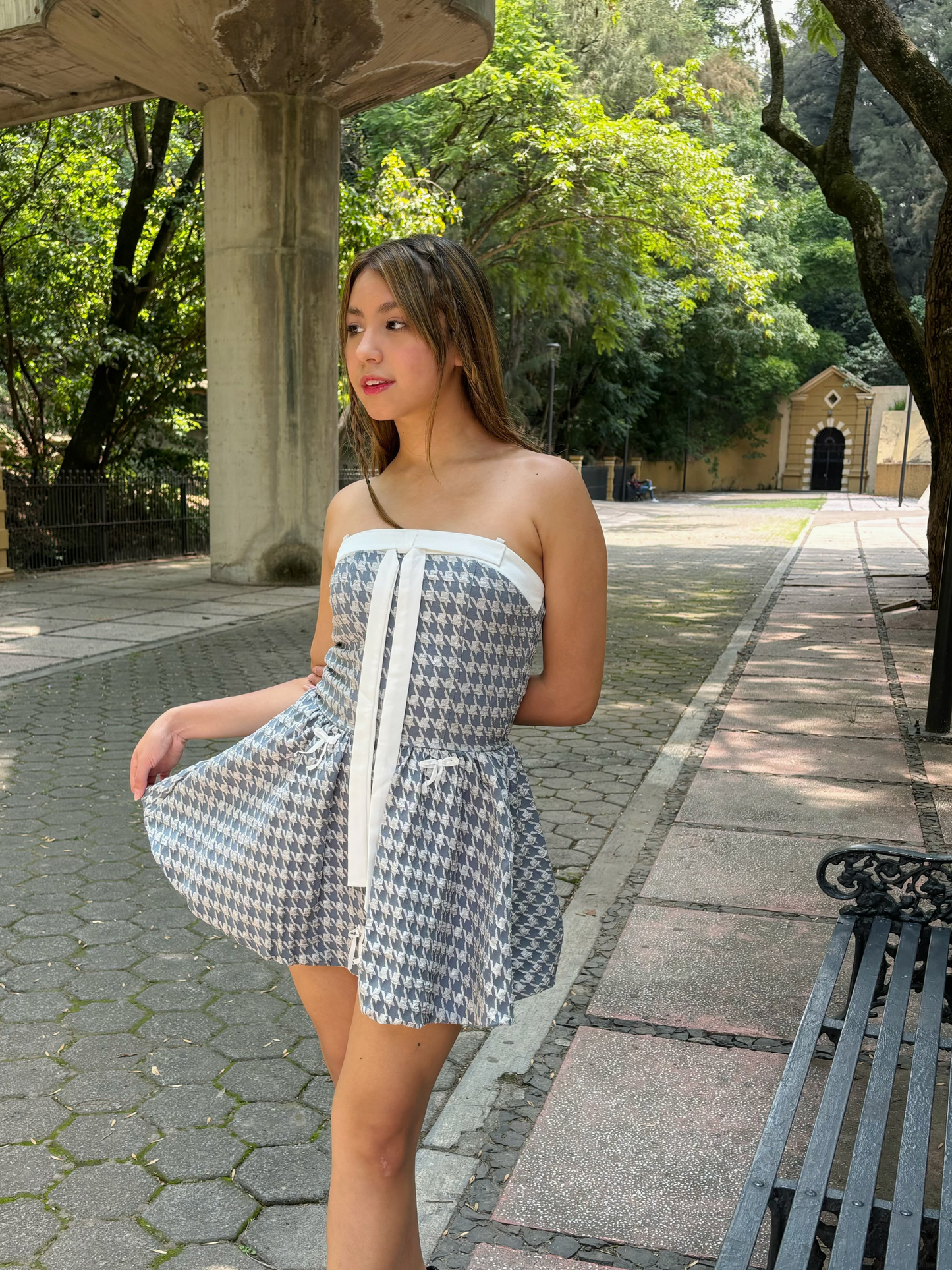 Mini vestido azul con moños Celine