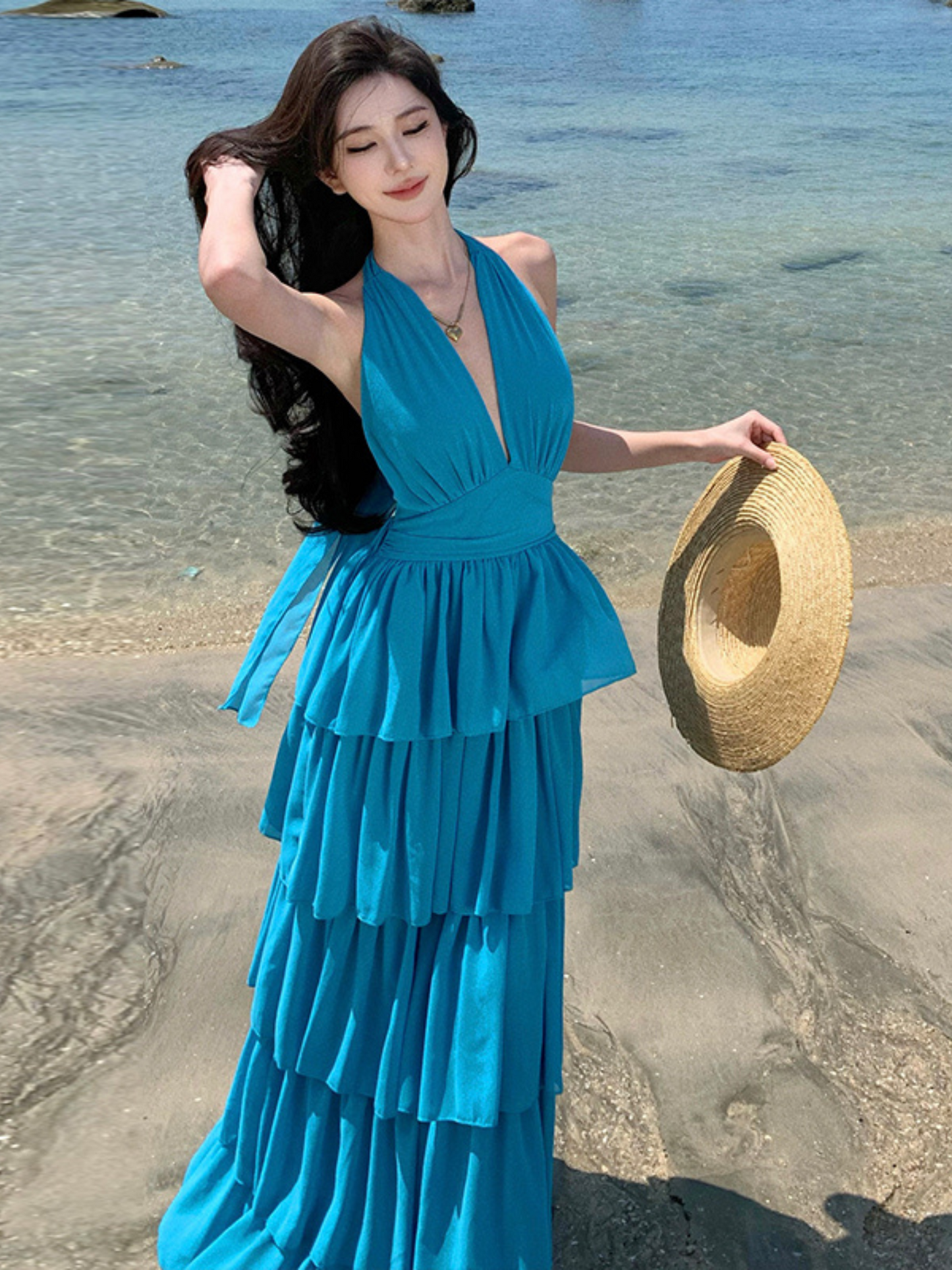 Vestido Maxi Azul De Playa Eunice