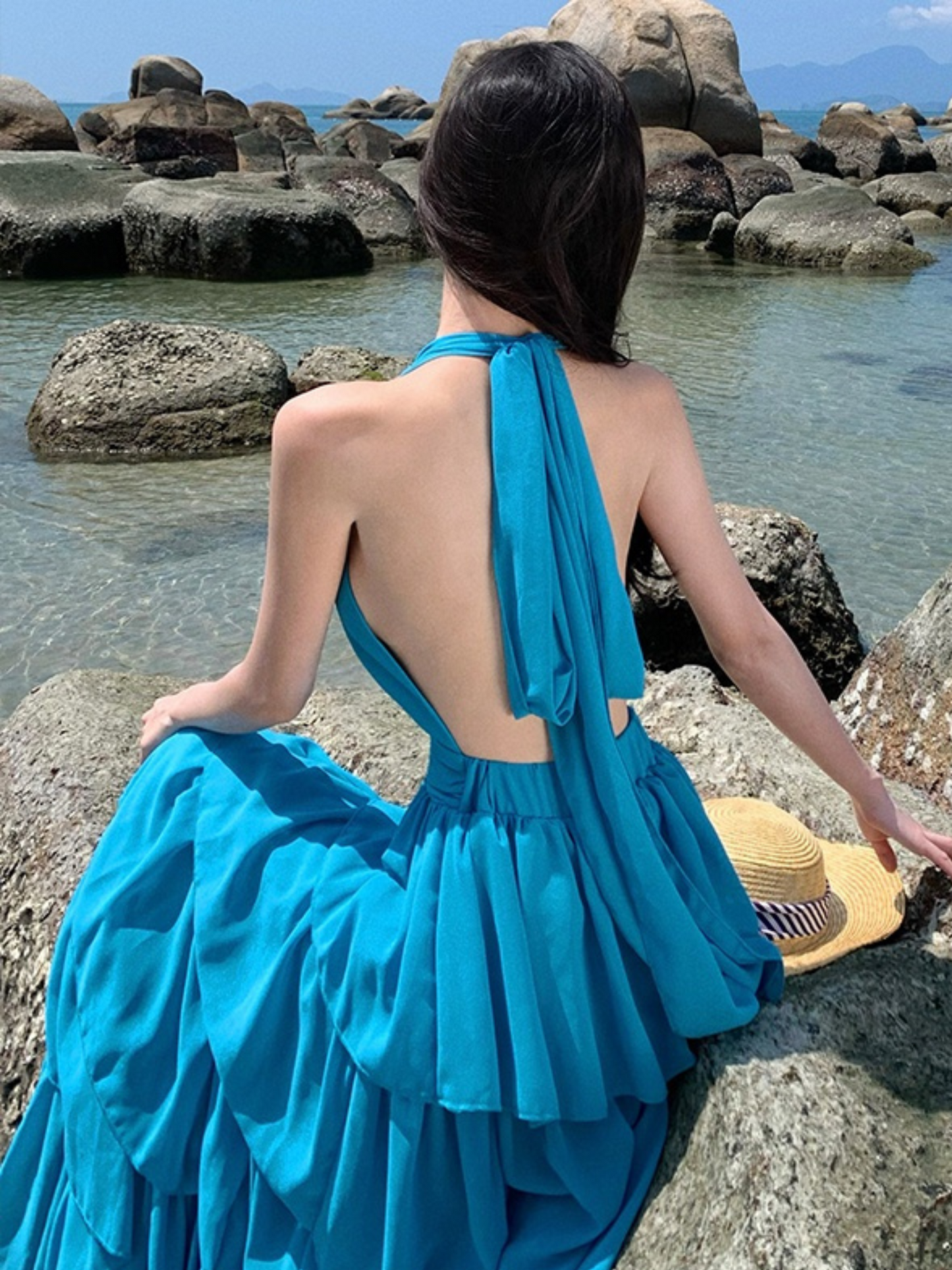 Vestido Maxi Azul De Playa Eunice