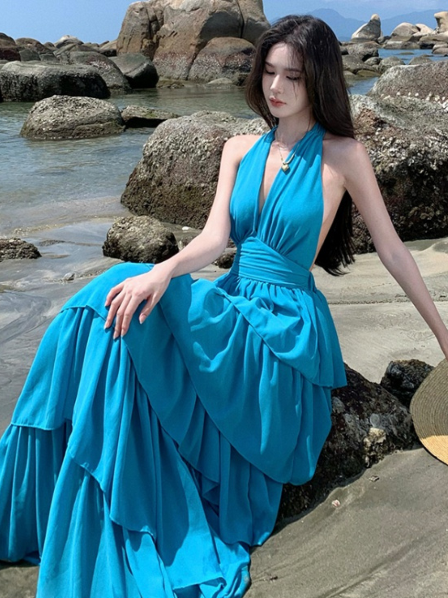 Vestido Maxi Azul De Playa Eunice