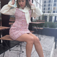 Vestido tweed elegante rosa con beige Betty