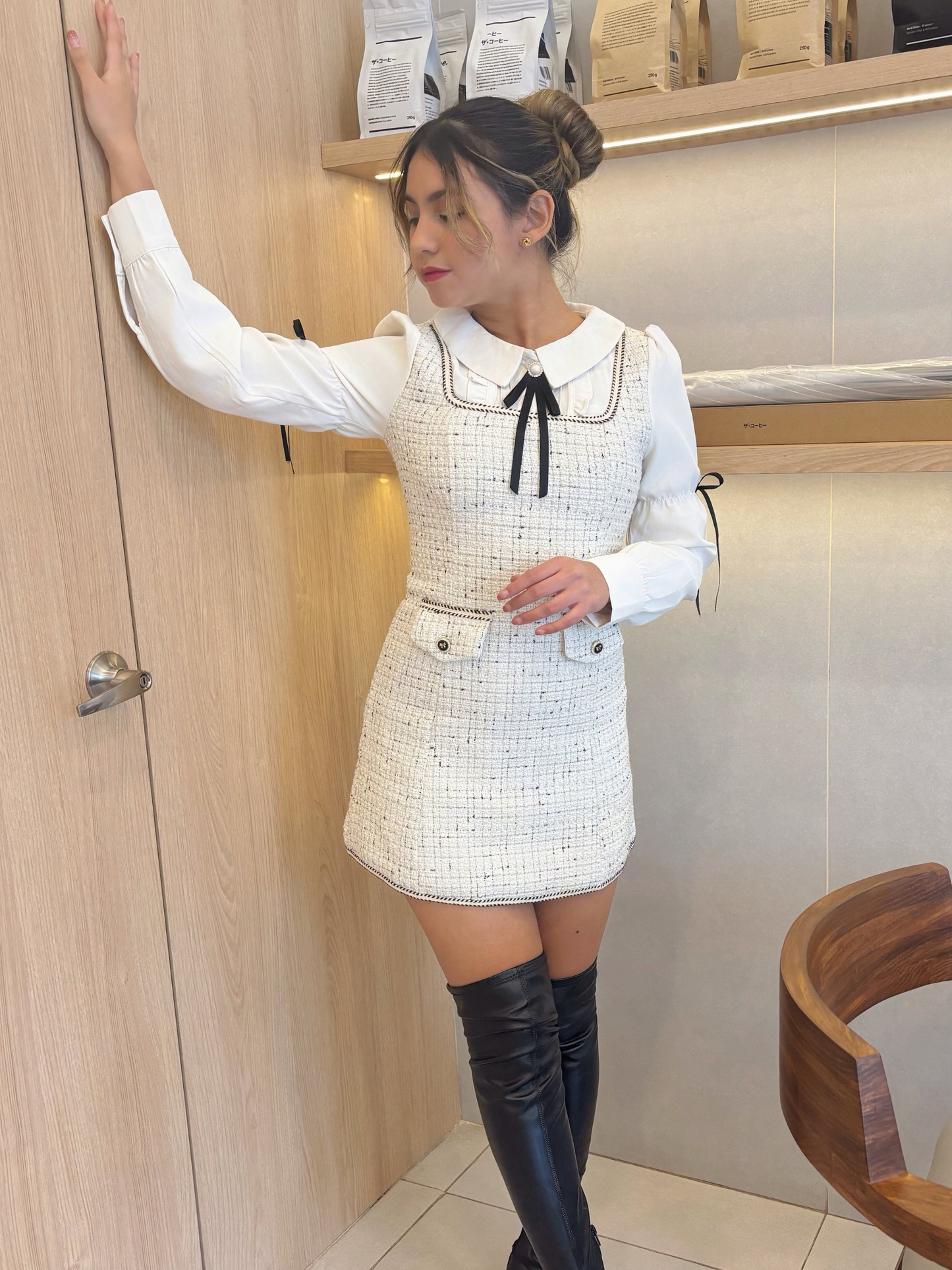 Vestido Casual Elegante Tweed con moños Nadine