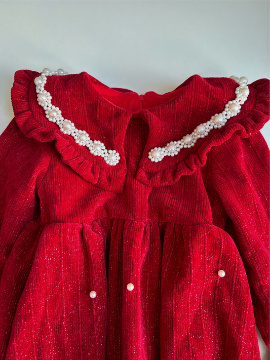 Vestido elegante rojo con forro afelpado de niña Melody