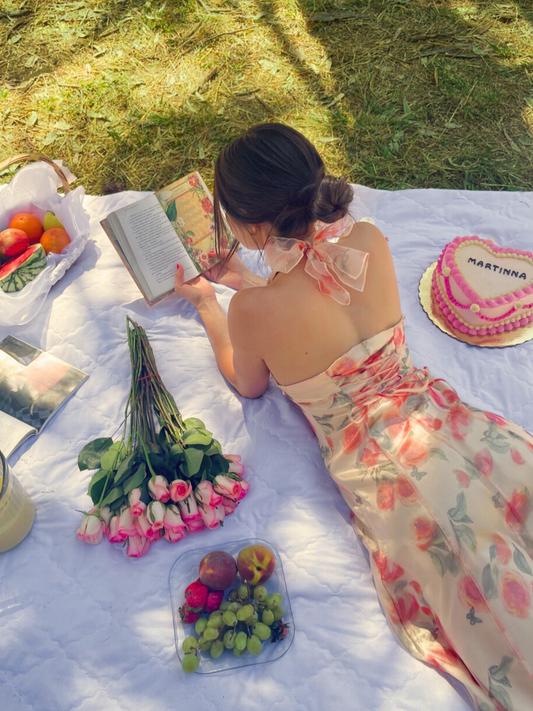 Vestido floral primavera maxi coral Fiorella