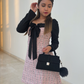 Vestido elegante tweed rosa con lazo negro Sheryl