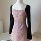 Vestido elegante tweed rosa con lazo negro Sheryl