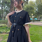 Vestido negro oversize con cinturón Nora