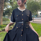 Vestido negro oversize con cinturón Nora