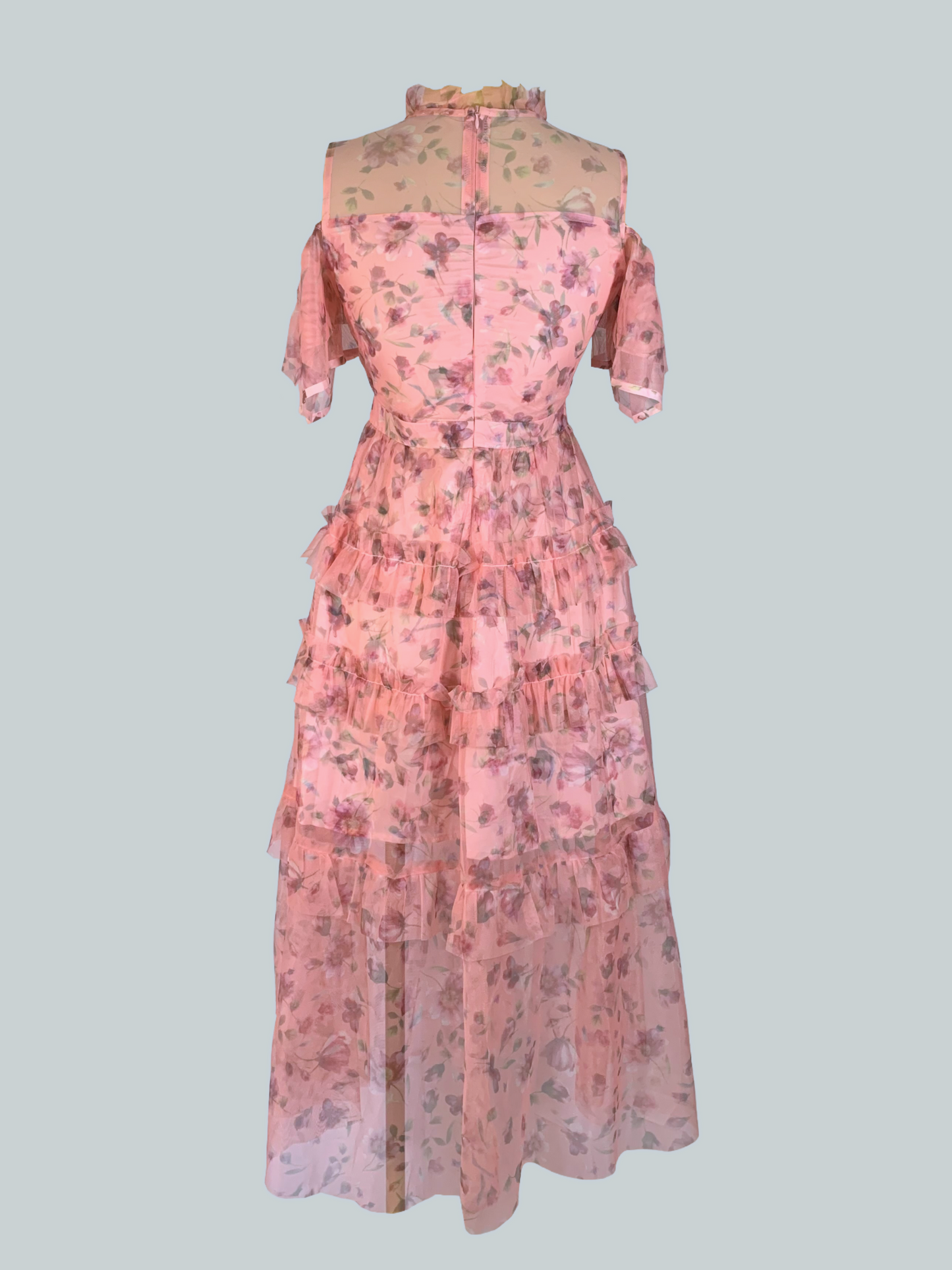 Vestido floral rosa maxi mangas cortas Laila