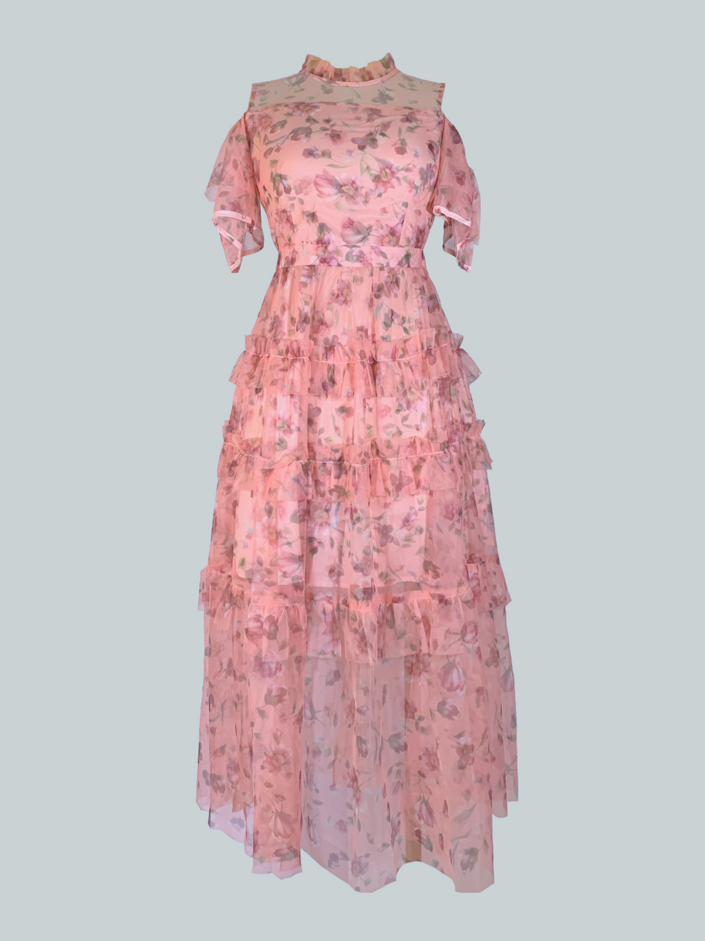 Vestido floral rosa maxi mangas cortas Laila